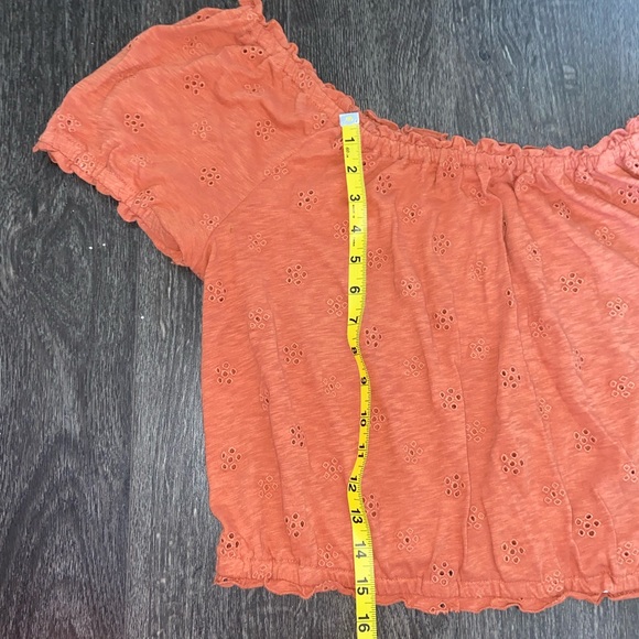American Eagle Bubble Sleeve Eyelet Crop Top - Picture 3 of 5